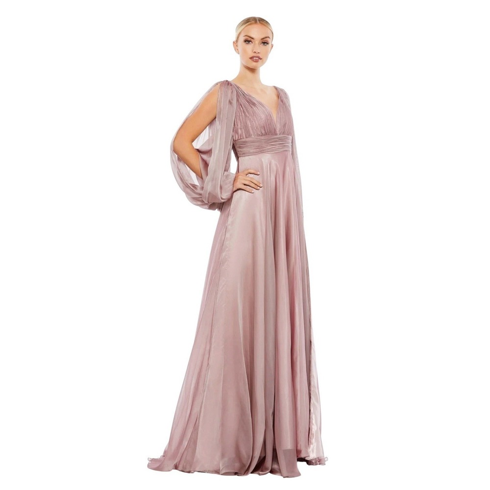 Mac Duggal 67414 Mocha Chiffon Gown Cutaway Sleeve Beaded Cuff Size‎ 6 $598